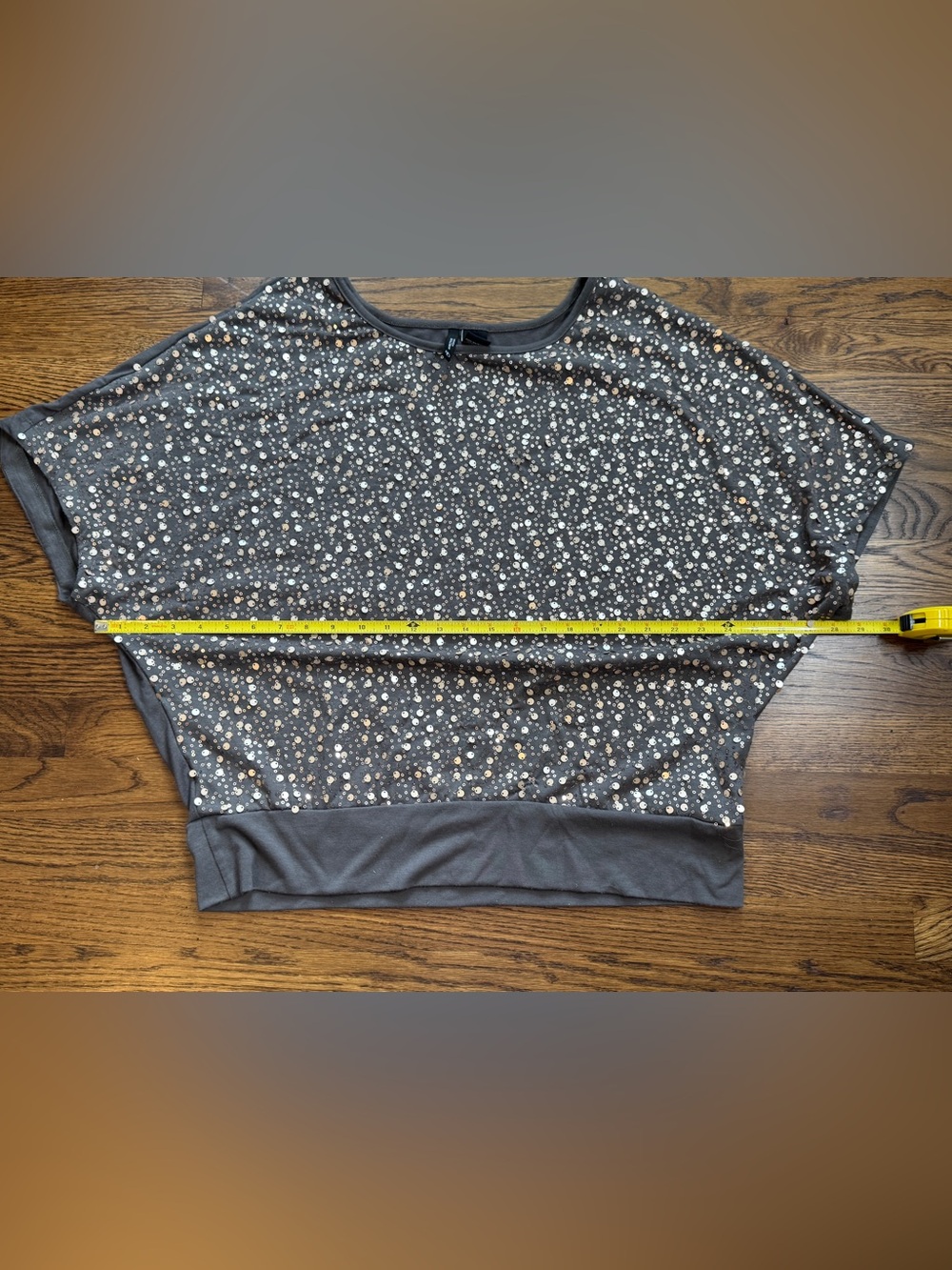New Directions Women’s Charcoal Brown/ Rose Gold Sequined Dolman Sleeve Top 1X - Picture 11 of 12
